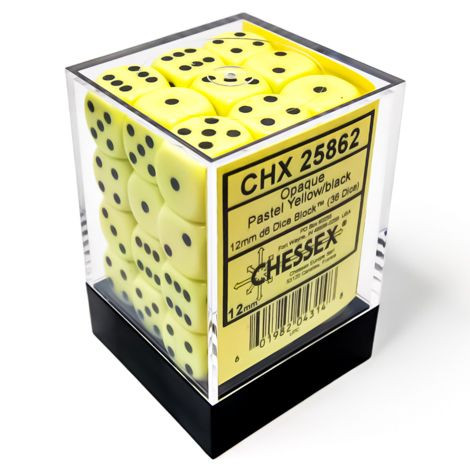 Chessex 12mm d6 Cube: Pastel Yellow/Black (36)