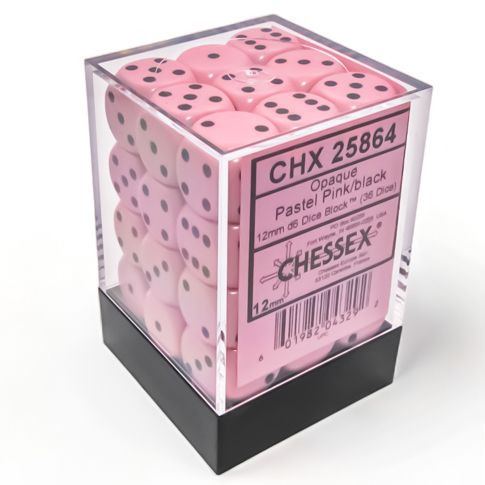 Chessex 12mm d6 Cube: Pastel Pink/Black (36)